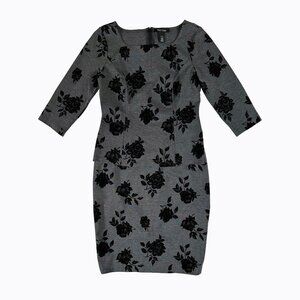 2PC: WHBM Top/Skirt Gray Black Velvet 3D Floral Whimsigoth Office Retro Sz 10
